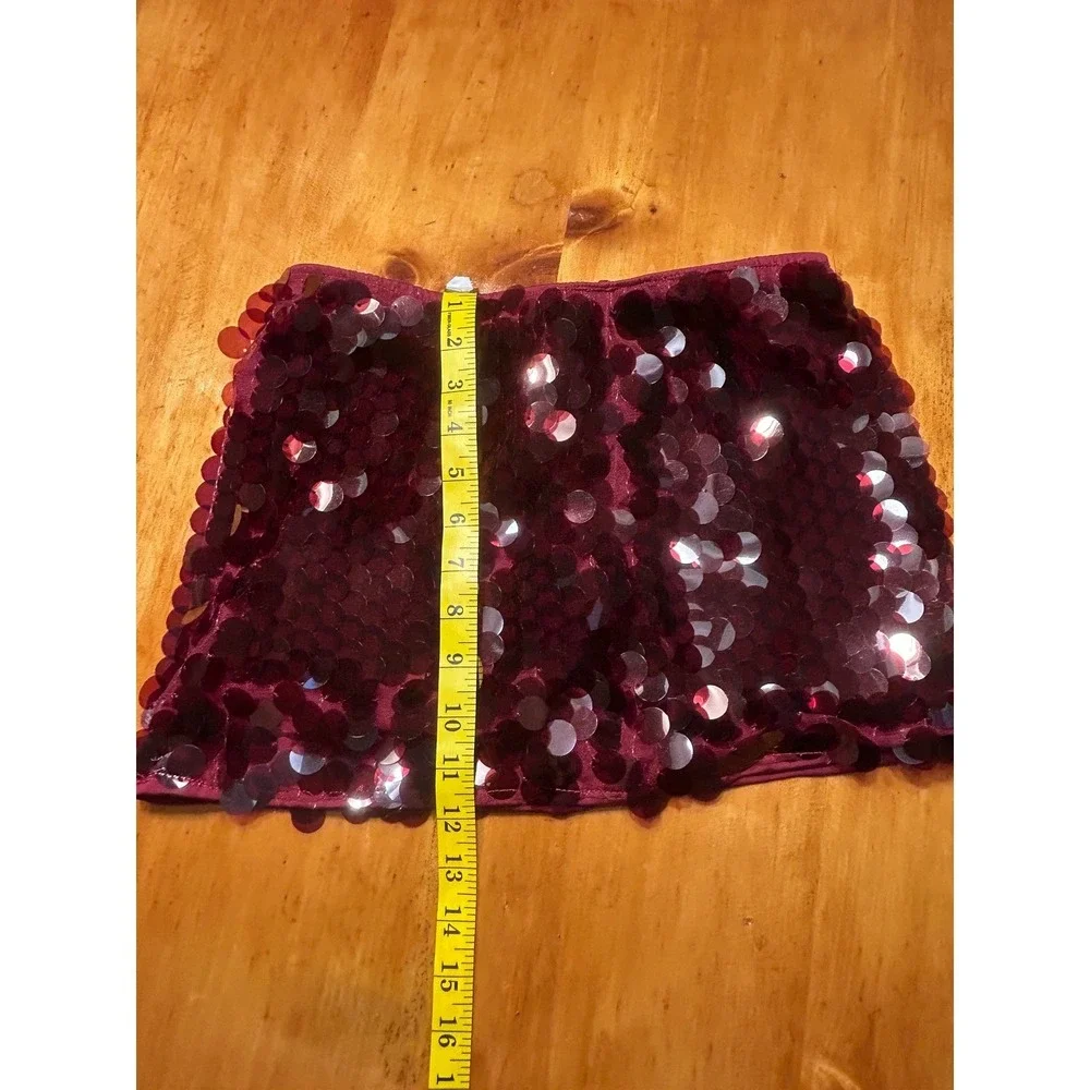 Y2K Festival Clubwear Burgundy Disc Sequin Mini‎ Skirt Party Night Out Disco